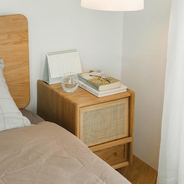 Contemporary Retro Square Solid Wood Nightstand 2-Drawer For Bedroom - Image 20