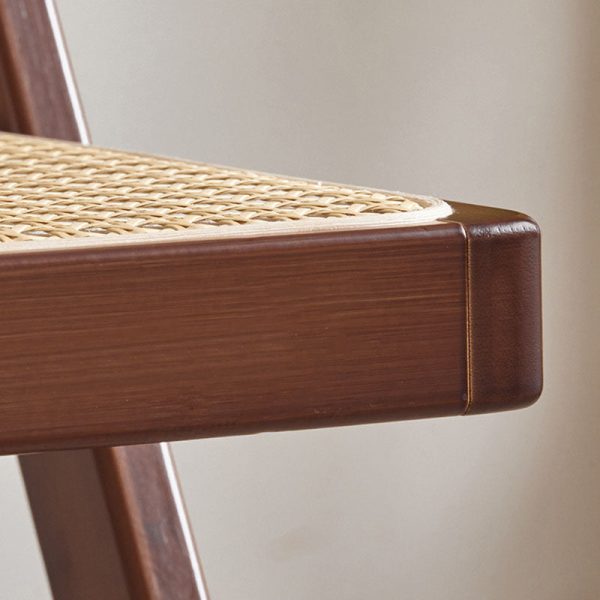 Modern Minimalist Foldable Square Rattan Wood Dining Chair Backrest Armrest For Dining Room - Image 6