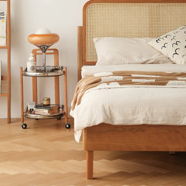 Modern Minimalist Square Wood Glass End Table Two Tier Trolley Swivel For Living Room - Image 12