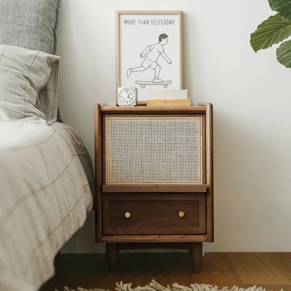 Contemporary Retro Square Solid Wood Nightstand 2-Drawer For Bedroom - Image 18
