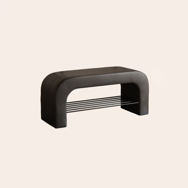 Modern Minimalist Long Rectangle Lambswool PU Leather Iron Storage Bench 1-Shelf For Entryways - Image 22