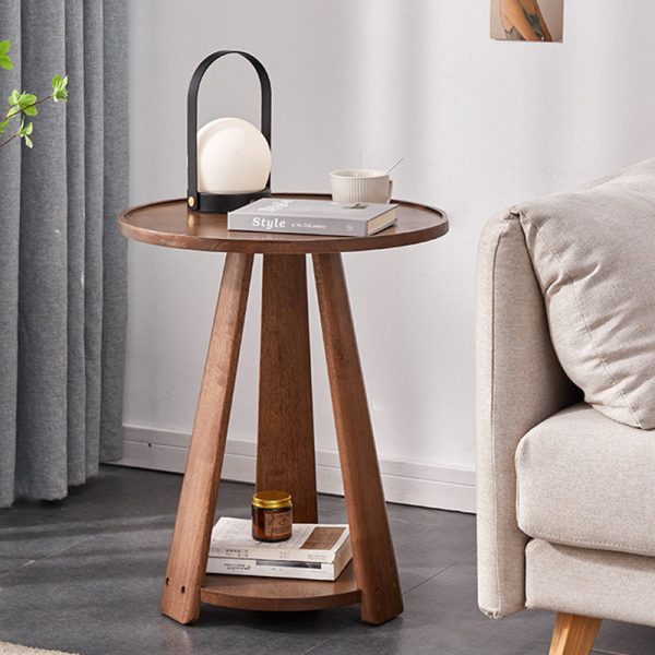 Modern Simplicity Round Rubber Wood End Table 2-Tier For Living Room - Image 13