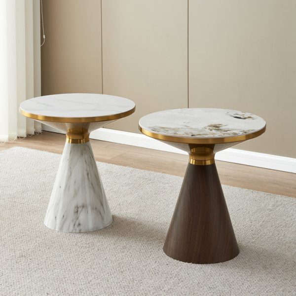 Modern Luxury Cone Base Rock Slab Metal Carbon Steel Side Table 1-Leg For Living Room - Image 13