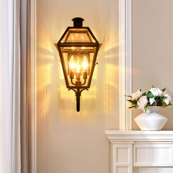 Industrial Waterproof Glass Lantern Iron 3-Light Outdoor Wall Sconce Lamp - Image 5