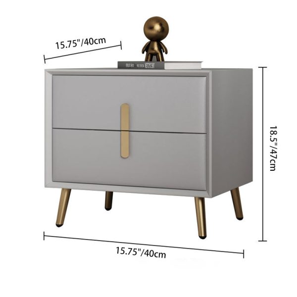 Modern Luxury Rectangular Solid Wood Leather Hardware Nightstand 2-Drawer For Bedroom - Image 4