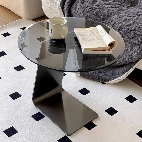 Modern Luxury Round Table Top Carbon Steel Metal Glass Side Table 1-Leg For Living Room - Image 13
