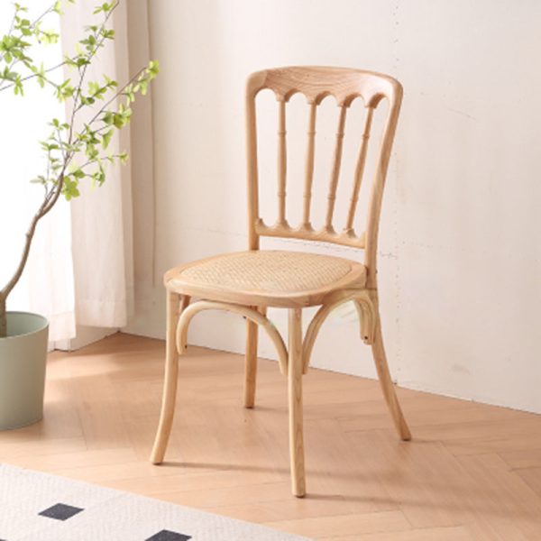 Traditional Vintage Round Rattan Solid Wood Dining Chair Backrest For Dining Room - Image 7