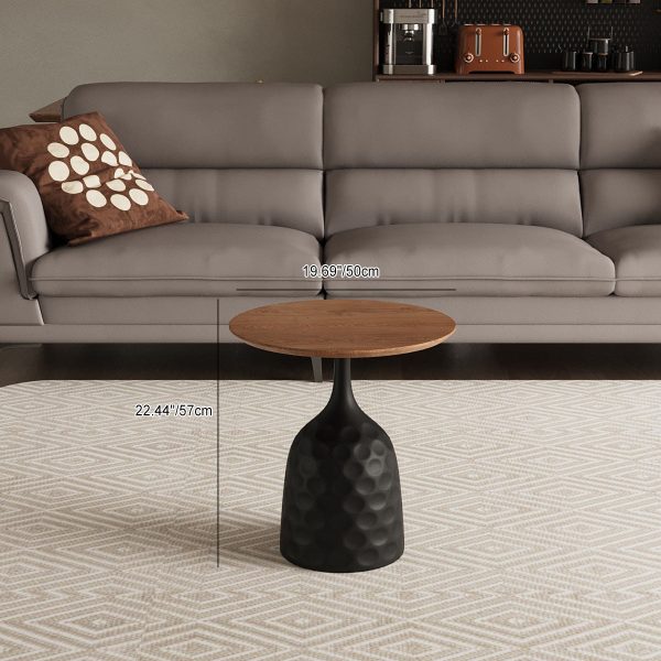 Traditional Vintage Round Orb Solid Wood Carbon Steel End Table 1-Tier For Living Room - Image 5