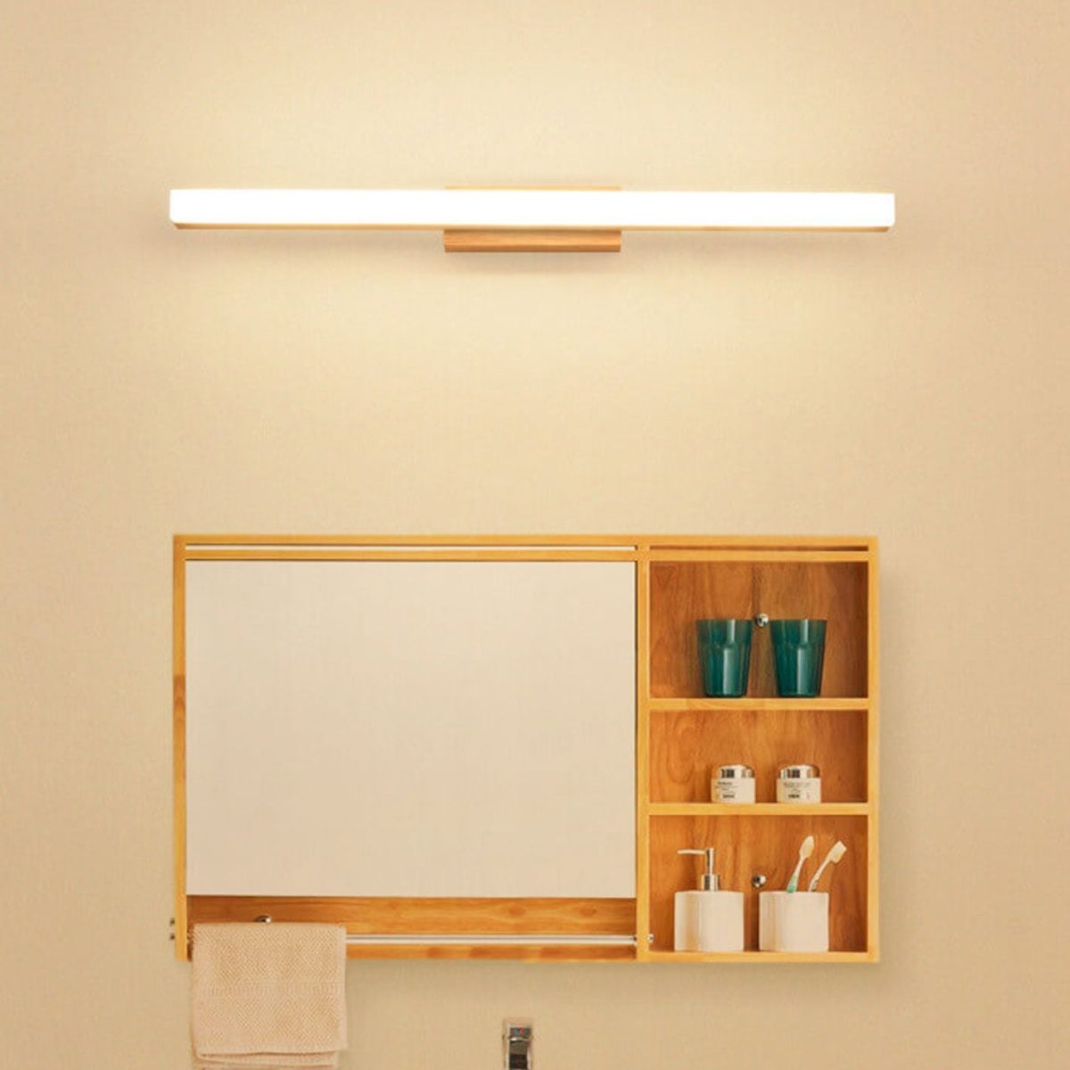 Nordic Minimalist Wooden Long Strip Vanity Light LED Wall Sconce Lamp - Image 18