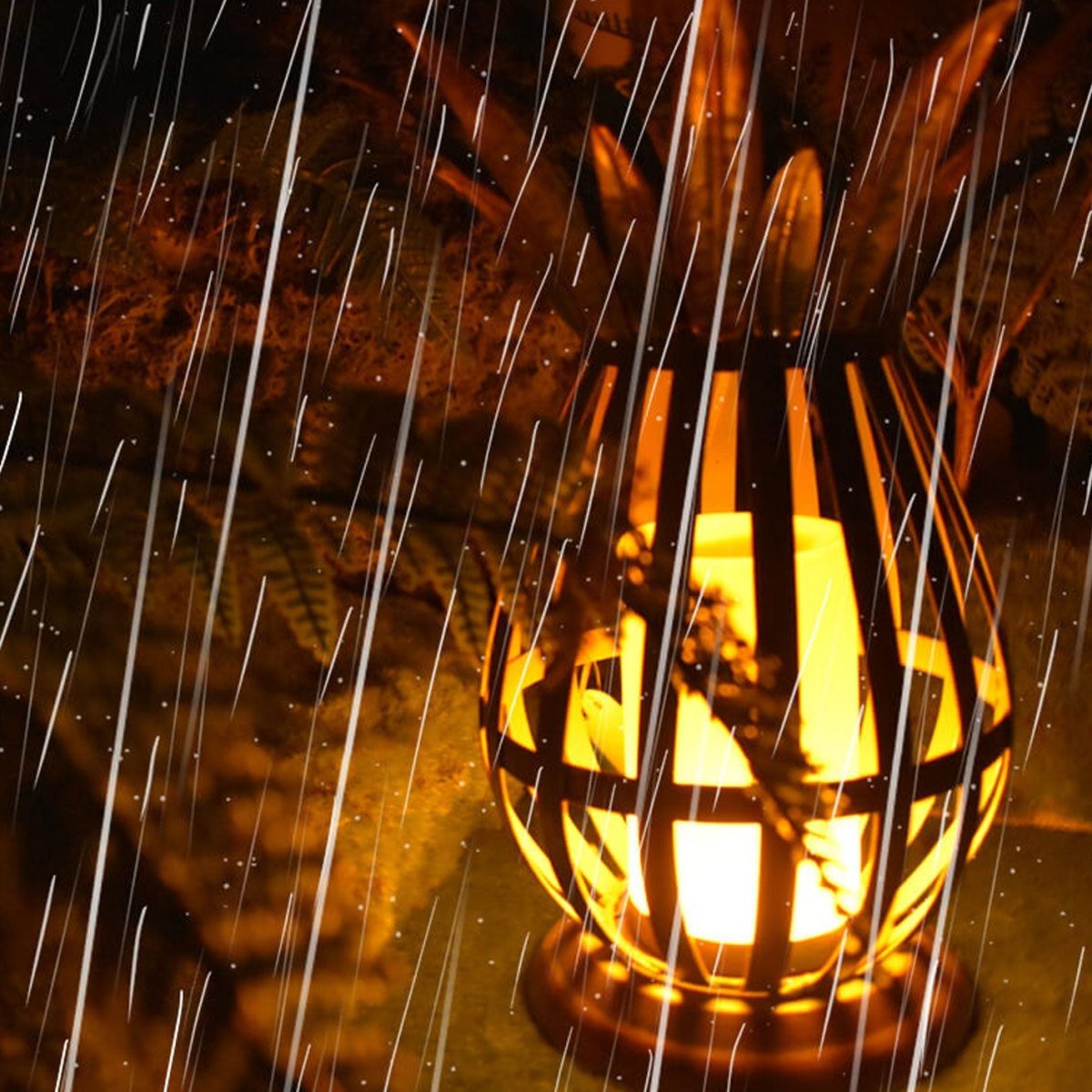 Solar Iron Pineapple Flame Candle Hollow LED Lawn Decorative Light - Image 8