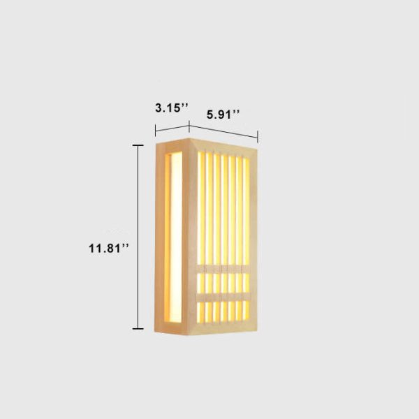 Simple Solid Wood Rectangular 1-Light Japanese Wall Sconce Lamp - Image 9
