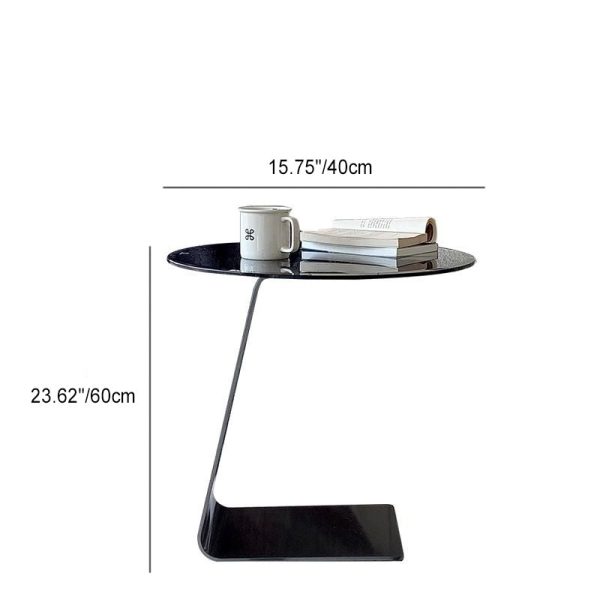 Modern Luxury Round Table Top Carbon Steel Metal Glass Side Table 1-Leg For Living Room - Image 5