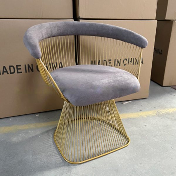 Modern Luxury Curve Hollow Oval Fabric Stainless Steel Accent Chair Backrest Arm For Living Room - Image 12