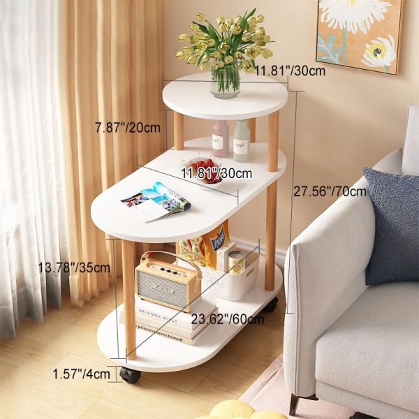 Modern Minimalist Removable Oval Round Plank Solid Wood End Table 3-Tier For Living Room - Image 4