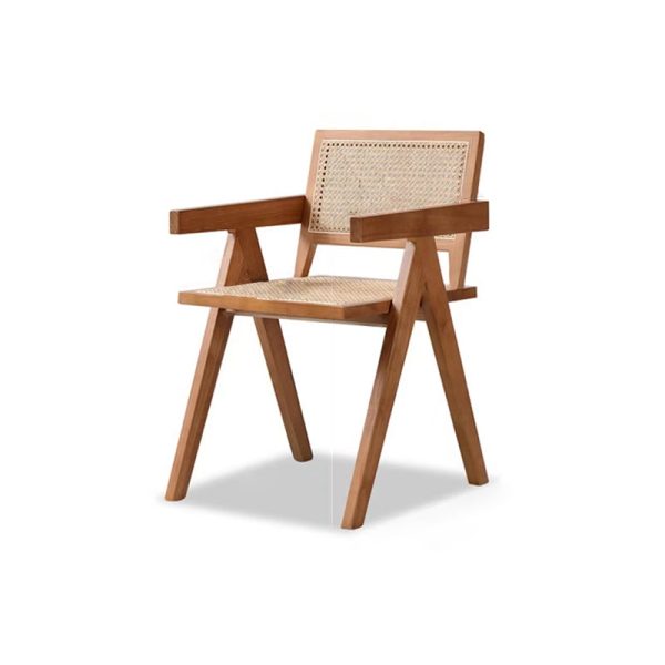 Contemporary Scandinavian Rectangular Wood Rattan Chair Backrest Armrest For Living Room - Image 25