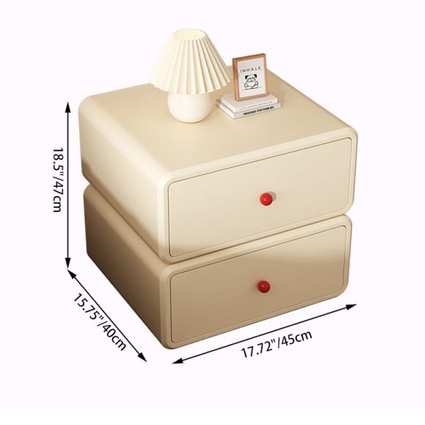 Modern Minimalist Square Tabletop Solid Wood Ceramic Cat Scratch Leather Nightstand 2-Drawer For Bedroom - Image 5