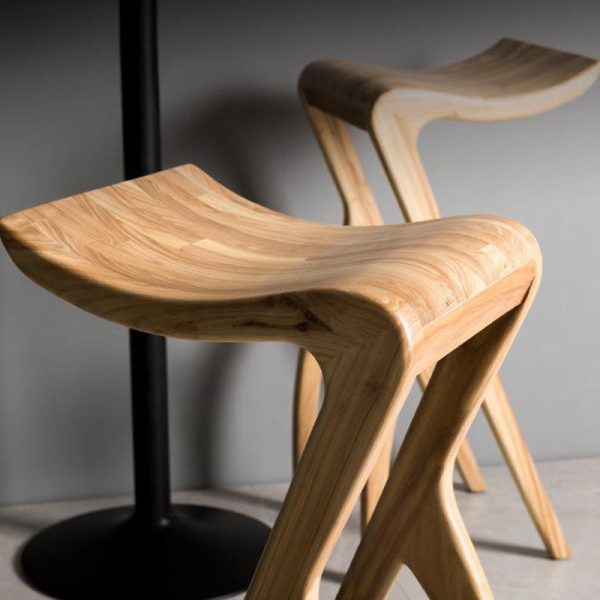 Traditional Japanese Curved Ash Wood Bar Stool Footrest For Dining Room - Image 6