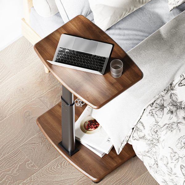 Contemporary Scandinavian Rectangular Wood Carbon Steel Tube Movable End Table 2-Tier For Living Room - Image 7