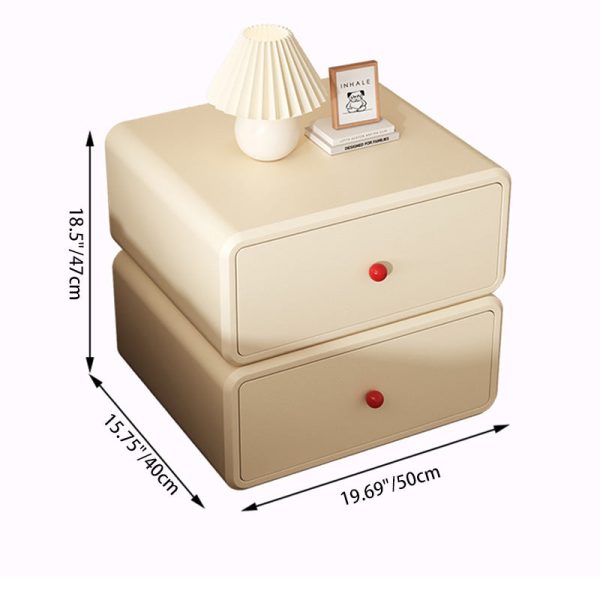Modern Minimalist Square Tabletop Solid Wood Ceramic Cat Scratch Leather Nightstand 2-Drawer For Bedroom - Image 6