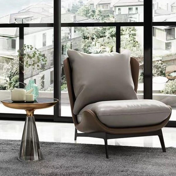 Contemporary Scandinavian Leather Velvet Cotton Latex Carbon Steel Square Accent Chair Backrest Footrest For Living Room - Image 12