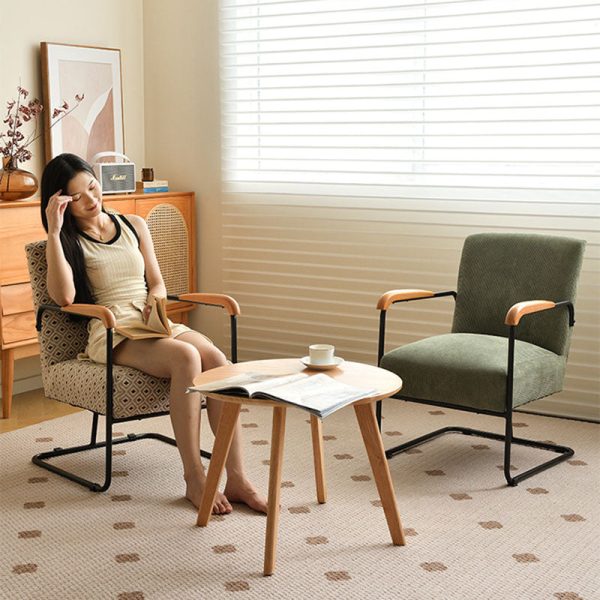 Contemporary Scandinavian Square Cushion Corduroy Solid Wood Carbon Steel Accent Chair Backrest Armrest For Living Room - Image 18