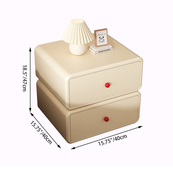 Modern Minimalist Square Tabletop Solid Wood Ceramic Cat Scratch Leather Nightstand 2-Drawer For Bedroom - Image 4