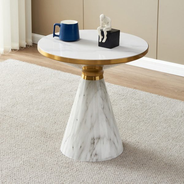 Modern Luxury Cone Base Rock Slab Metal Carbon Steel Side Table 1-Leg For Living Room - Image 12
