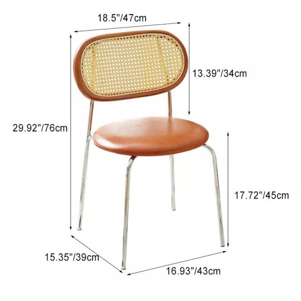 Contemporary Vintage Round Rectangular Solid Wood Metal Leather Dining Chair Backrest For Dining Room - Image 4