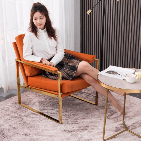 Contemporary Scandinavian Fabric Velvet Leather Carbon Steel Latex Sponge Square Accent Chair Backrest Armrest For Living Room - Image 24