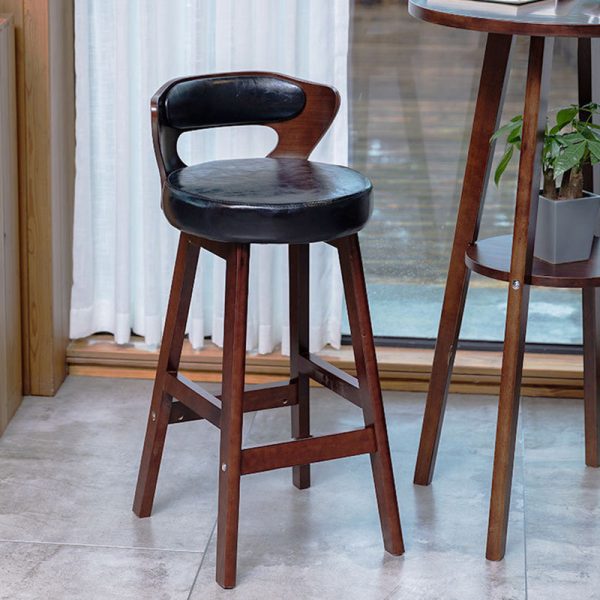 Modern Simplicity Round PU Leather Wood Bar Stool Low Back Footrest For Dining Room - Image 11