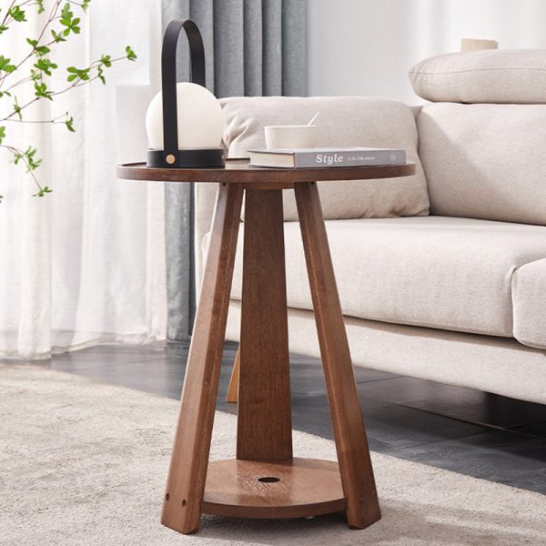 Modern Simplicity Round Rubber Wood End Table 2-Tier For Living Room - Image 16