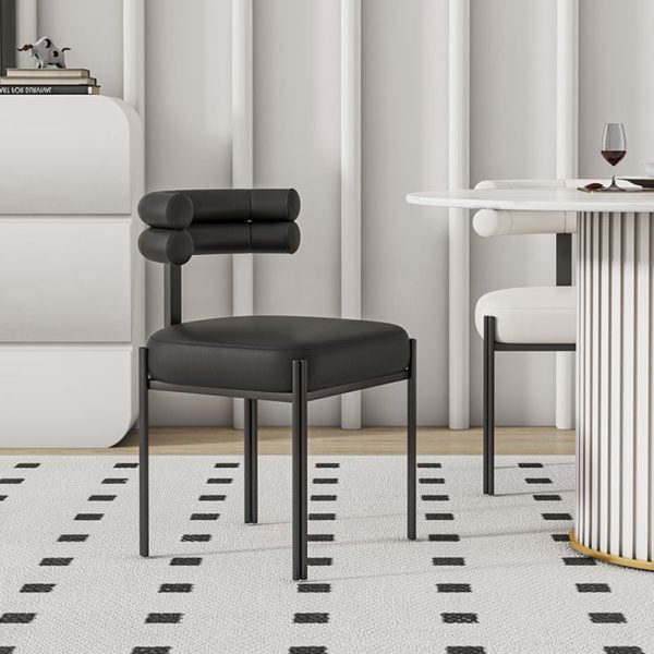 Contemporary Creative Half Arc Square Leather Metal Dining Chair Backrest Armless For Dining Room - Image 12