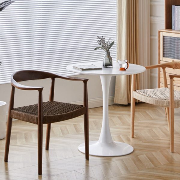 Traditional Vintage Braided Rope Wood Legs Square Dining Chair Backrest Armrest For Dining Room - Image 23