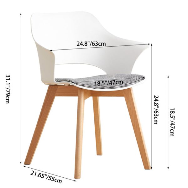 Contemporary Nordic Curved Plastic Wood Legs Dining Chair Backrest Armrest For Dining Room - Image 5