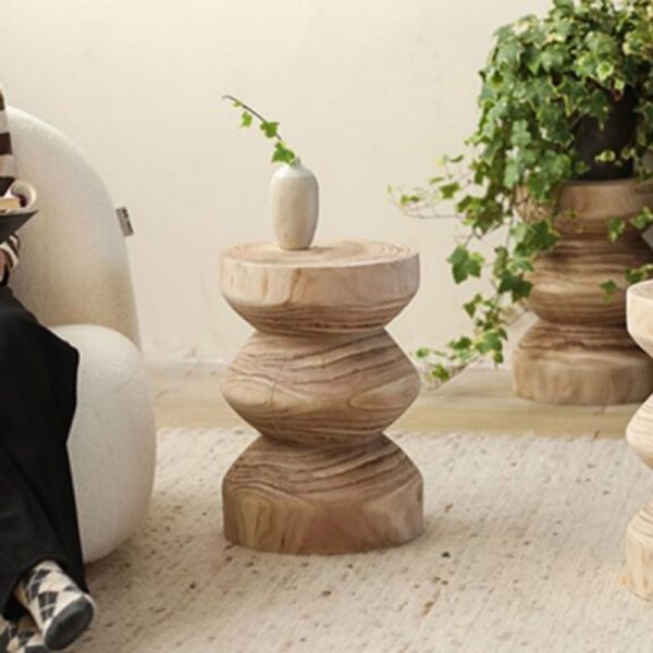Traditional Vintage Round Column Wood End Table For Bedside - Image 3