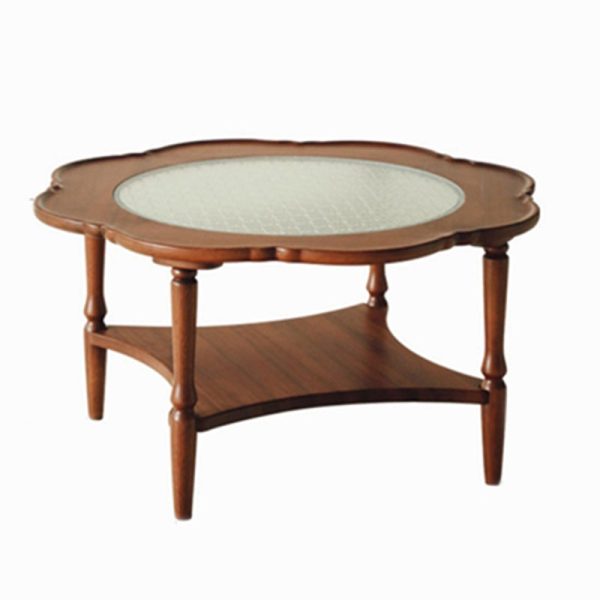 Contemporary Retro Flower Round Wood Glass Coffee Table 2-Tier For Living Room - Image 26