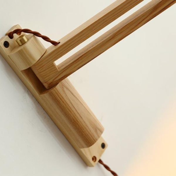 Nordic Milk White Striped Glass Walnut Retractable 1-Light Wall Sconce Lamp - Image 13