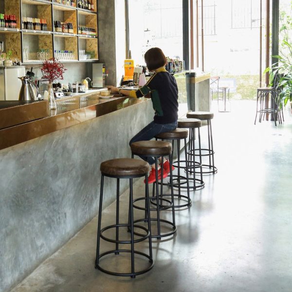 Contemporary Industrial Round Solid Wood Iron Frame Bar Stool Backless Footrest For Dining Room - Image 11