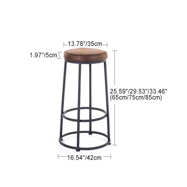 Contemporary Industrial Round Solid Wood Iron Frame Bar Stool Backless Footrest For Dining Room - Image 4