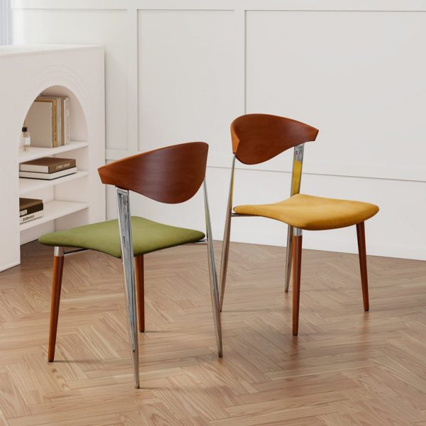 Traditional Vintage Square Metal Fabric Foam Dining Chair Four Legs Backrest For Dining Room - Image 3
