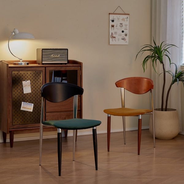 Traditional Vintage Square Metal Fabric Foam Dining Chair Four Legs Backrest For Dining Room - Image 2