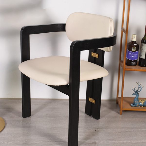 Traditional Chinese Ash Wood Leather Sponge Square Elliptical Dining Chair Backrest Armrest For Dining Room - Image 2