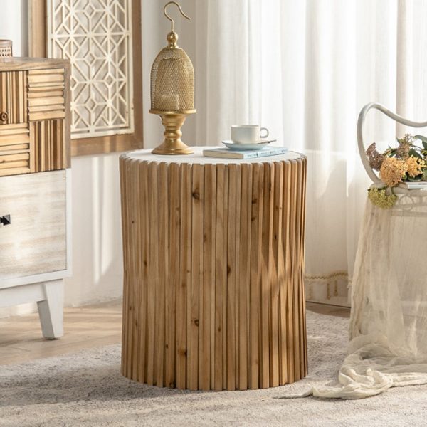 Traditional Vintage Cylindrical Vertical Wood Medium Density Fibreboard End Table For Living Room - Image 2
