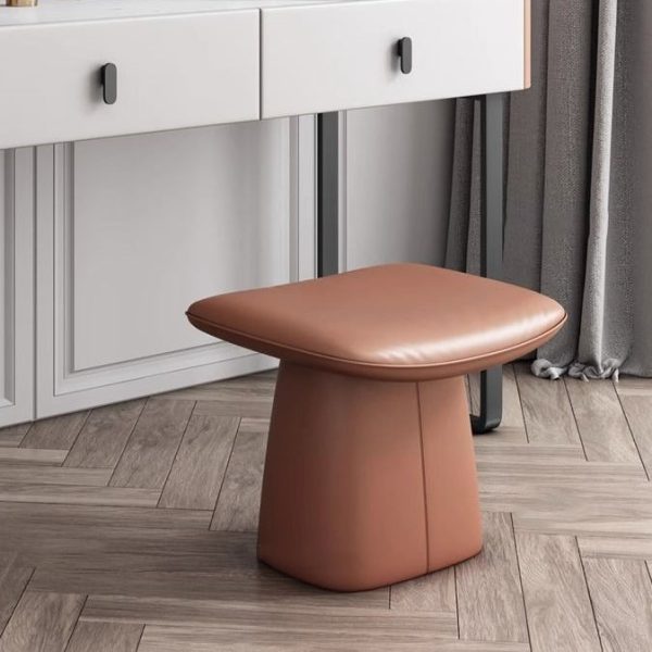 Modern Minimalist Square Microfiber Leather Solid Wood Vanity Stool Backless Armless For Bedroom - Image 3