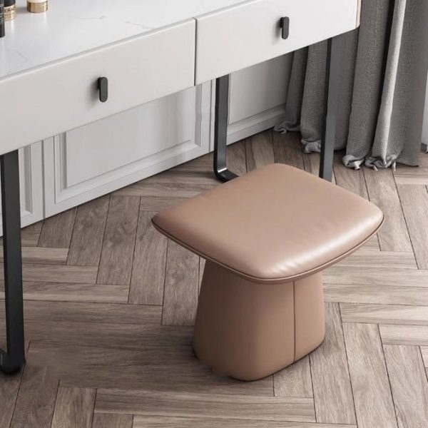 Modern Minimalist Square Microfiber Leather Solid Wood Vanity Stool Backless Armless For Bedroom - Image 2