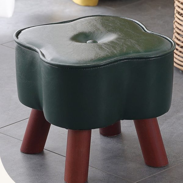 Modern Art Deco Clover Round Oil Wax Leather Solid Wood Footstool Backless Armless For Living Room - Image 9
