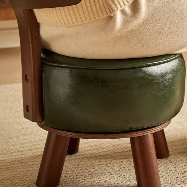 Modern Minimalist Round Bent Leather Solid Wood Footstool Backrest Armless For Living Room - Image 13