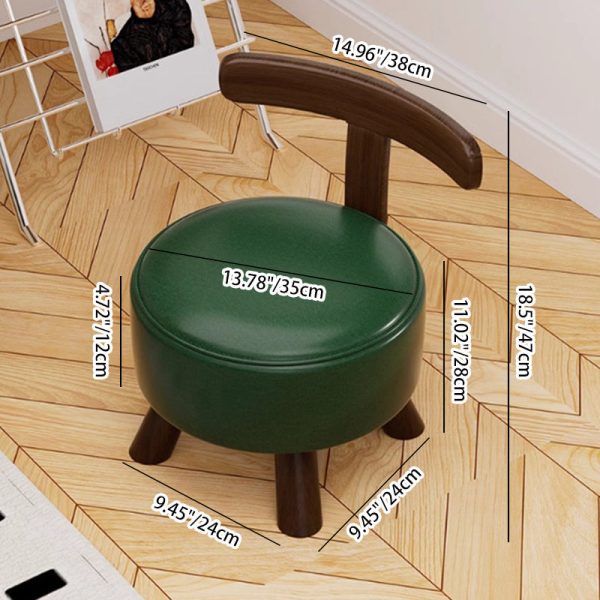 Modern Minimalist Round Bent Leather Solid Wood Footstool Backrest Armless For Living Room - Image 5