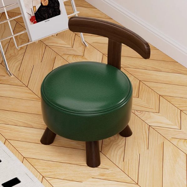 Modern Minimalist Round Bent Leather Solid Wood Footstool Backrest Armless For Living Room - Image 11