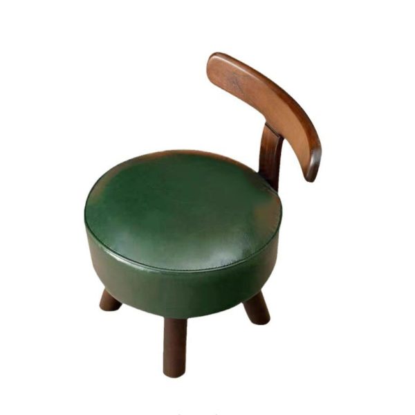 Modern Minimalist Round Bent Leather Solid Wood Footstool Backrest Armless For Living Room - Image 14